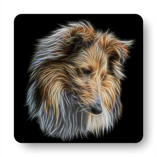 Shetland Sheepdog Coasters, Set of 4, with Stunning Fractal Art Design. Perfect Dog Owner Gift.