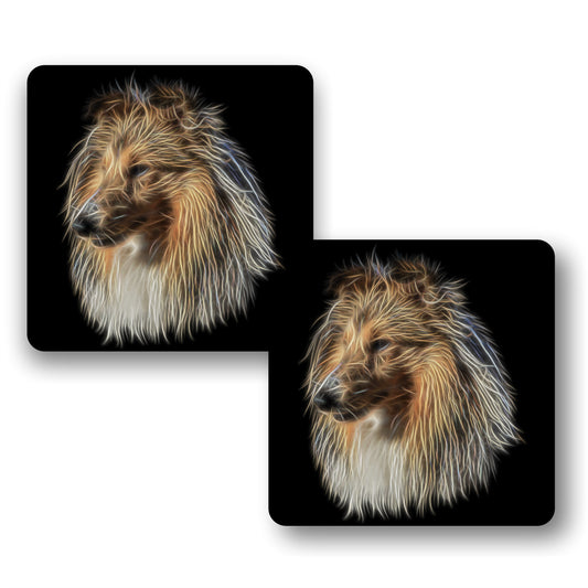 Shetland Sheepdog Coasters, Set of 2, with Stunning Fractal Art Design. Perfect Dog Owner Gift.
