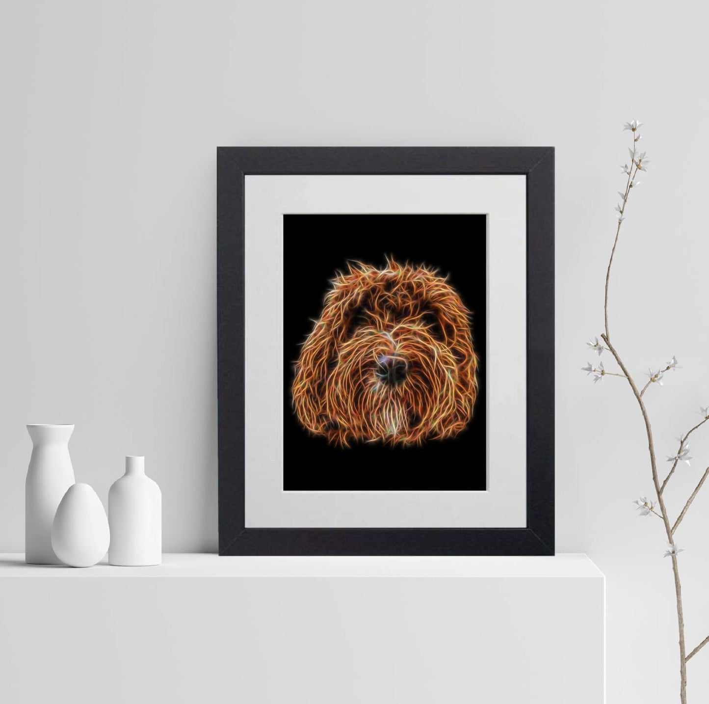 Red Labradoodle Print with Stunning Fractal Art Design.