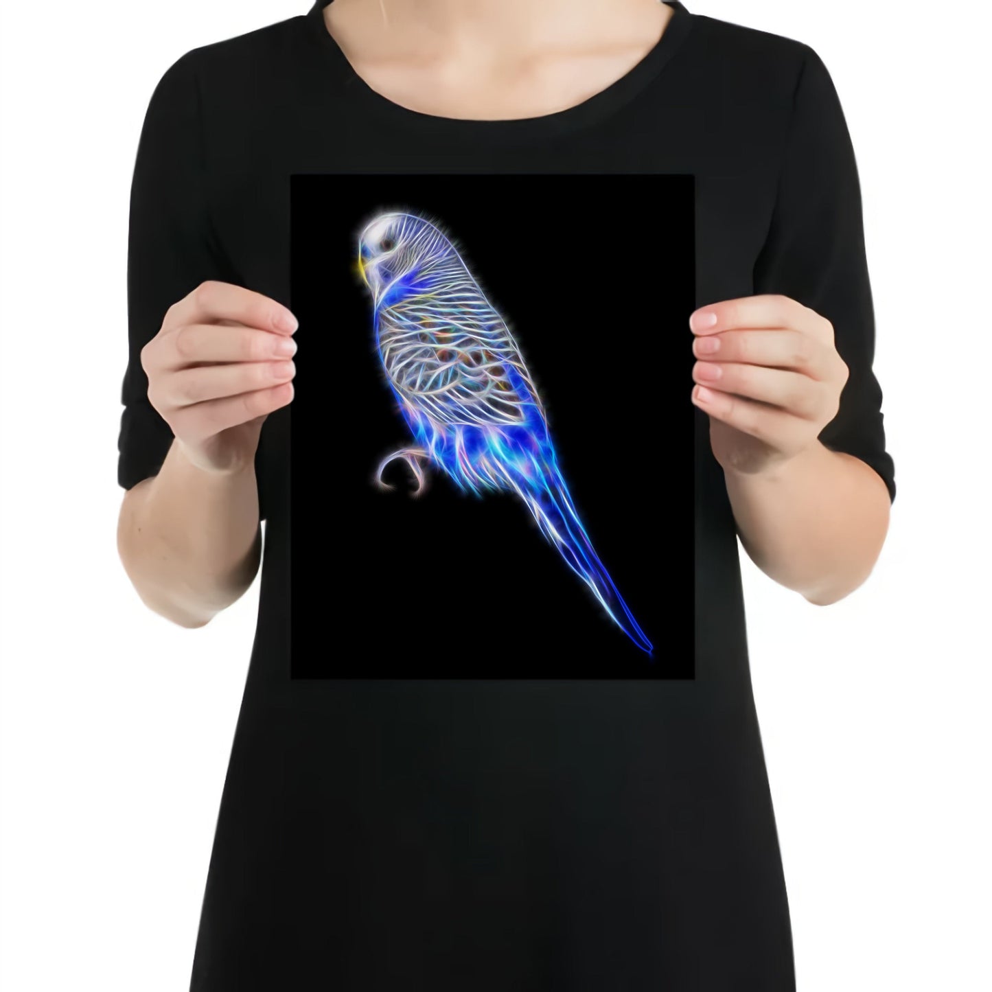 Budgie Print with Stunning Fractal Art Design. Blue or Green Budgerigar available.