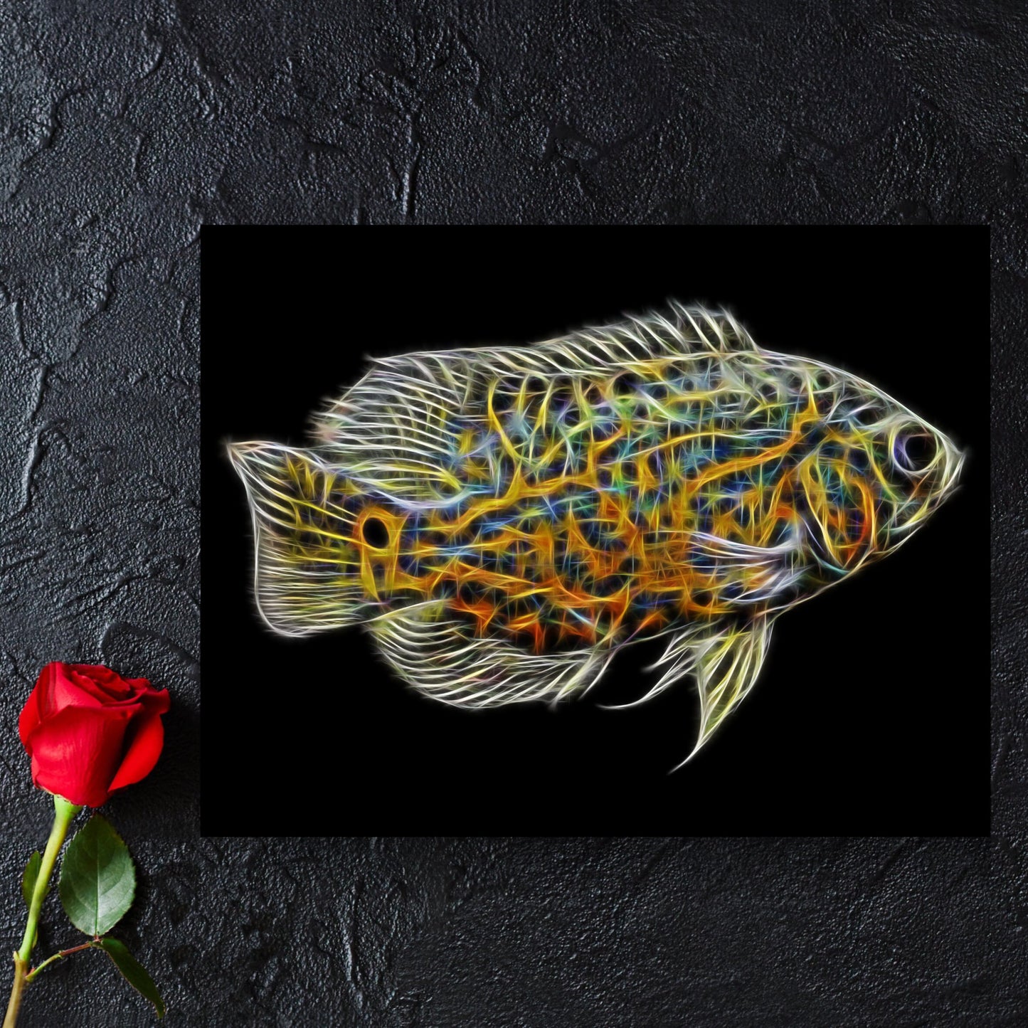 Lemon Tiger Oscar Fish Print with Stunning Fractal Art Design.