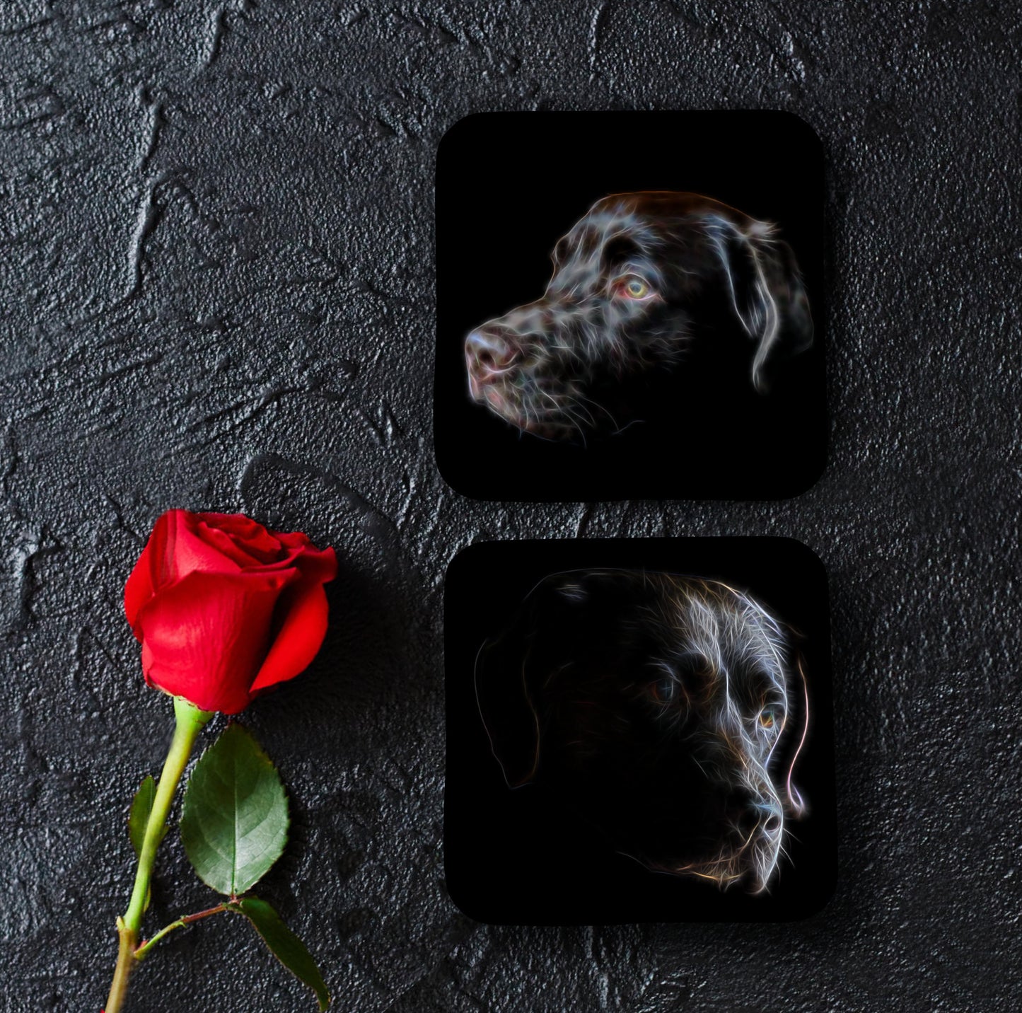 Chocolate Labrador Coasters, Set of 2, with Stunning Fractal Art Design, Dog Owner Gift