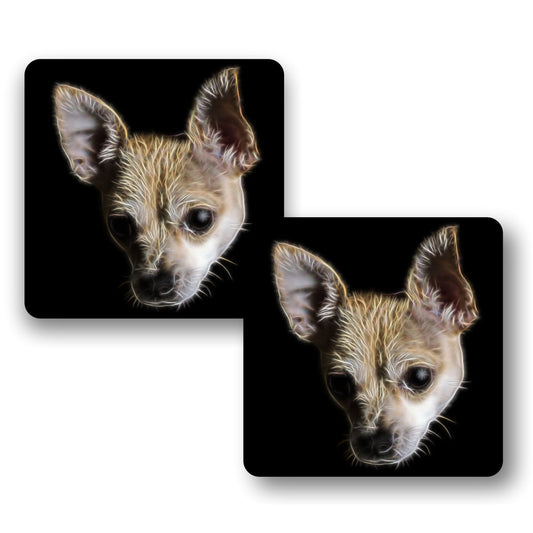 Cream Chihuahua Coasters, Set of 2, with Fractal Art Design.