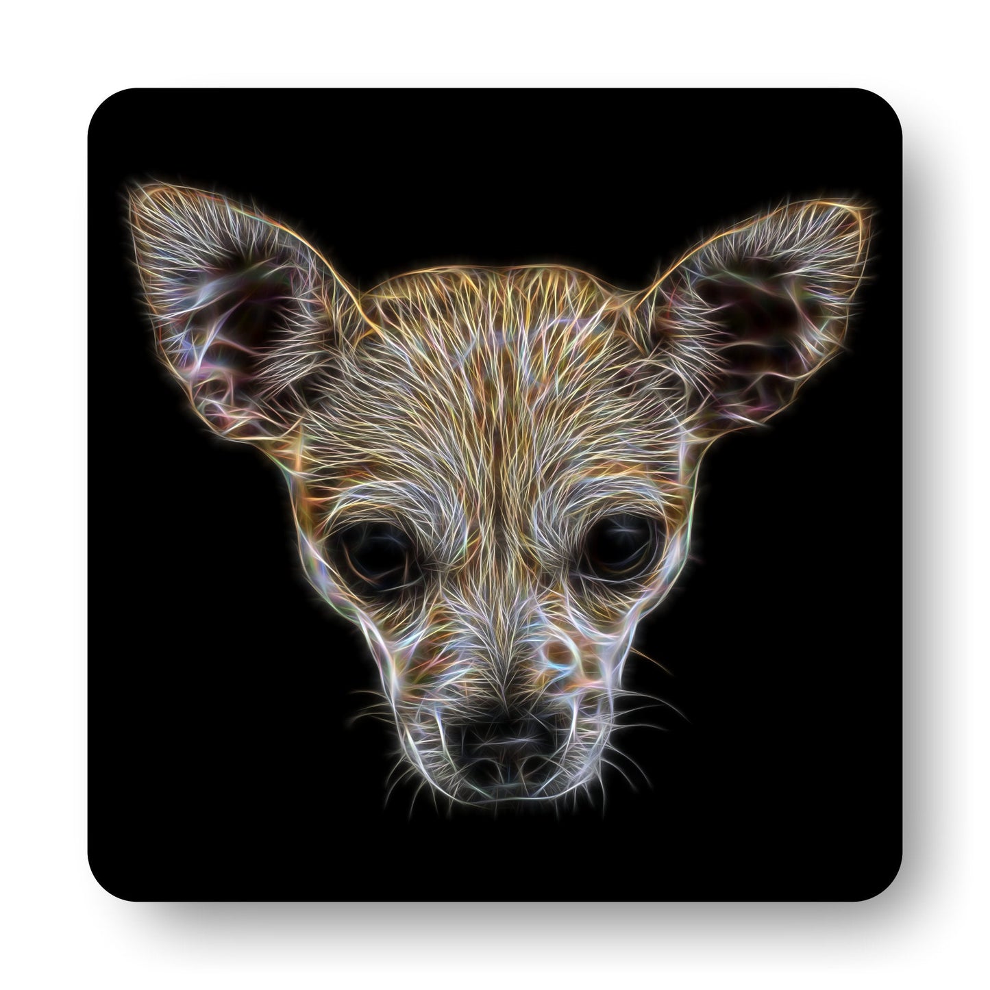 Cream Chihuahua Coasters, Set of 2, with Fractal Art Design.