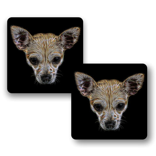 Cream Chihuahua Coasters, Set of 2, with Fractal Art Design.