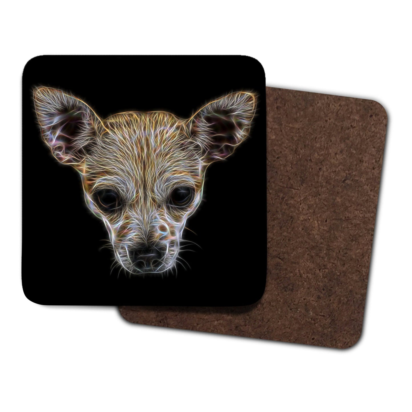 Cream Chihuahua Coasters, Set of 2, with Fractal Art Design.