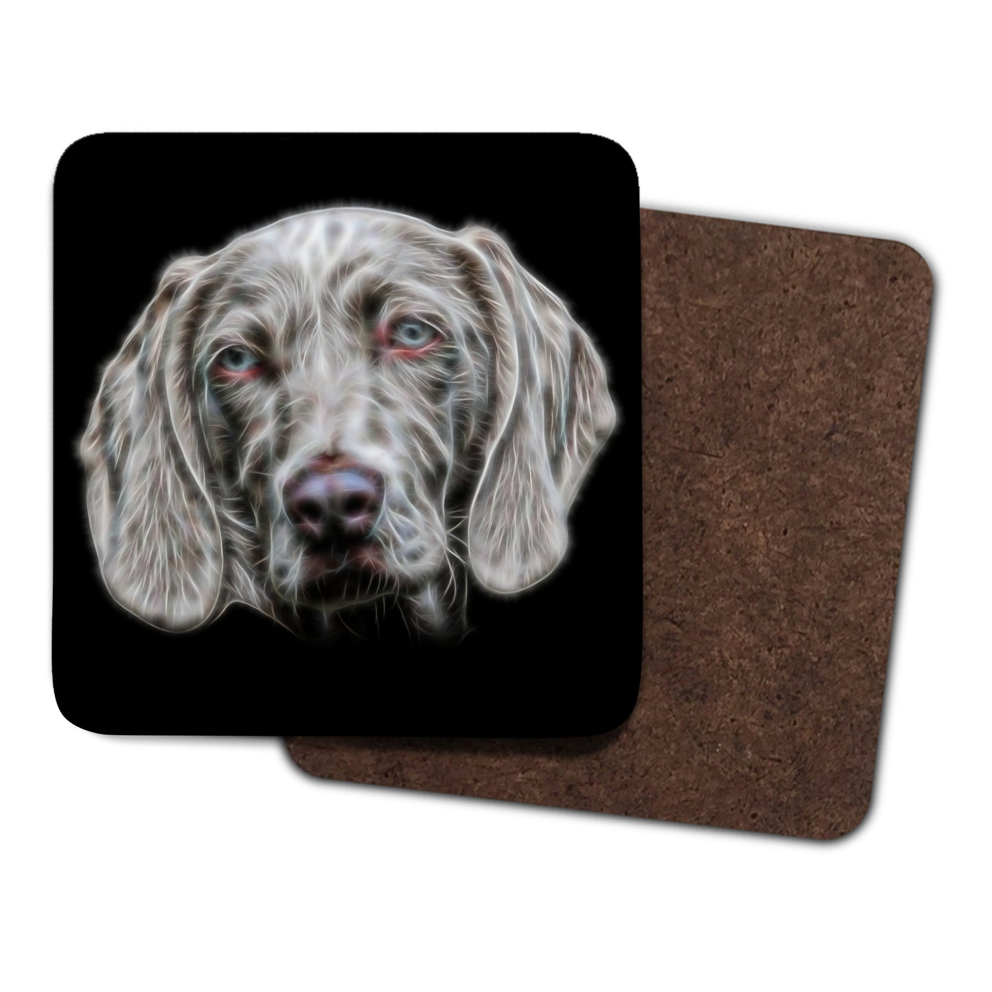 Weimaraner Coasters, Set of 2, with Fractal Art Design.