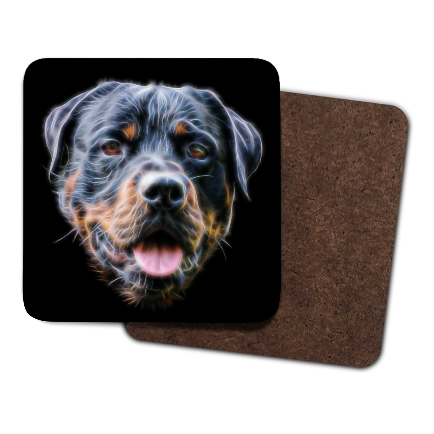 Rottweiler Coasters, Set of 2, with Fractal Art Design.