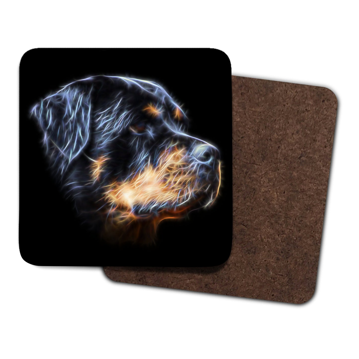 Rottweiler Coasters, Set of 2, with Fractal Art Design.
