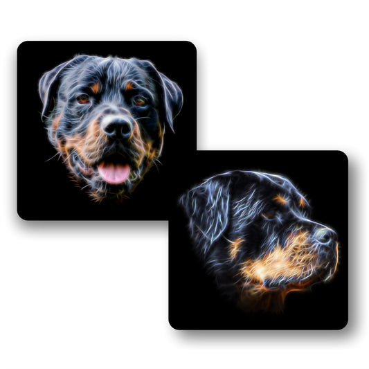 Rottweiler Coasters, Set of 2, with Fractal Art Design.