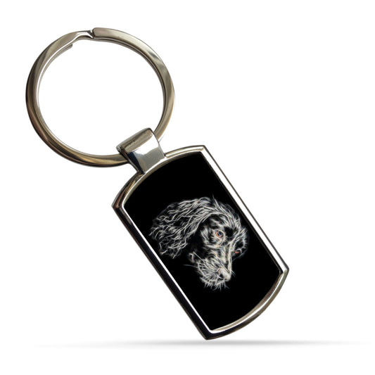 Sprocker Spaniel Dog Keychain with Fractal Art Design