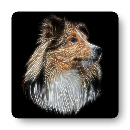 Shetland Sheepdog Coasters, Set of 4, with Stunning Fractal Art Design. Perfect Dog Owner Gift.