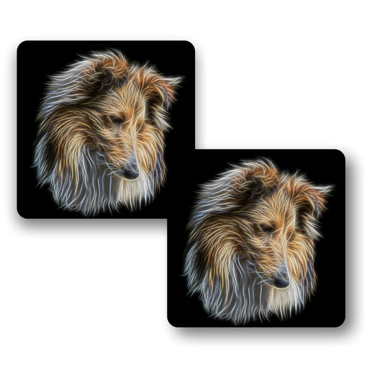 Shetland Sheepdog Coasters, Set of 2, with Stunning Fractal Art Design. Perfect Dog Owner Gift.