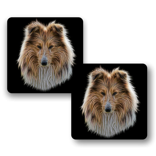 Shetland Sheepdog Coasters, Set of 2, with Stunning Fractal Art Design. Perfect Dog Owner Gift.
