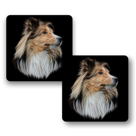 Shetland Sheepdog Coasters, Set of 2, with Stunning Fractal Art Design. Perfect Dog Owner Gift.