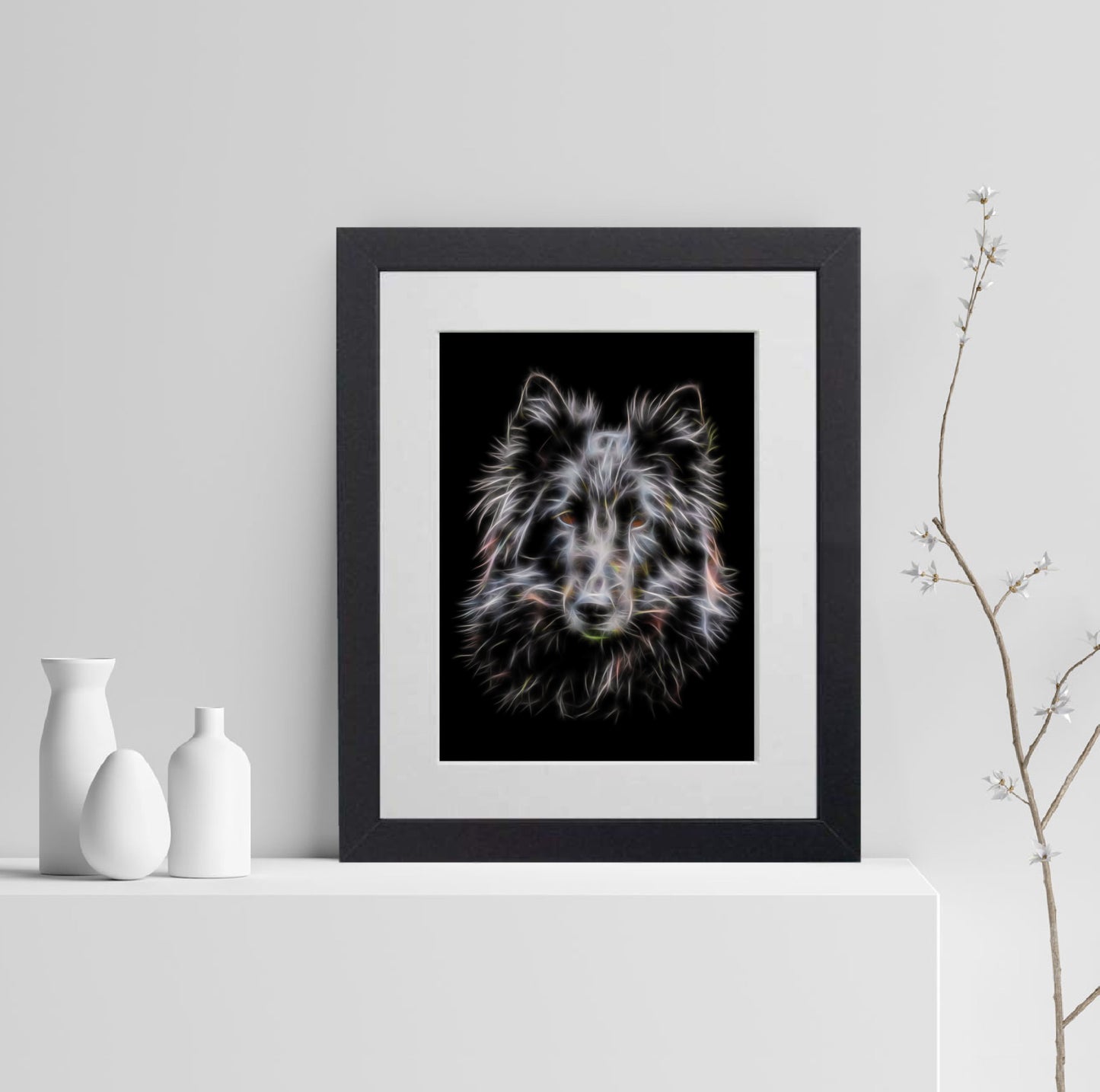 Belgian Shepherd Groenendael Print with Stunning Fractal Art Design. Various Sizes Available
