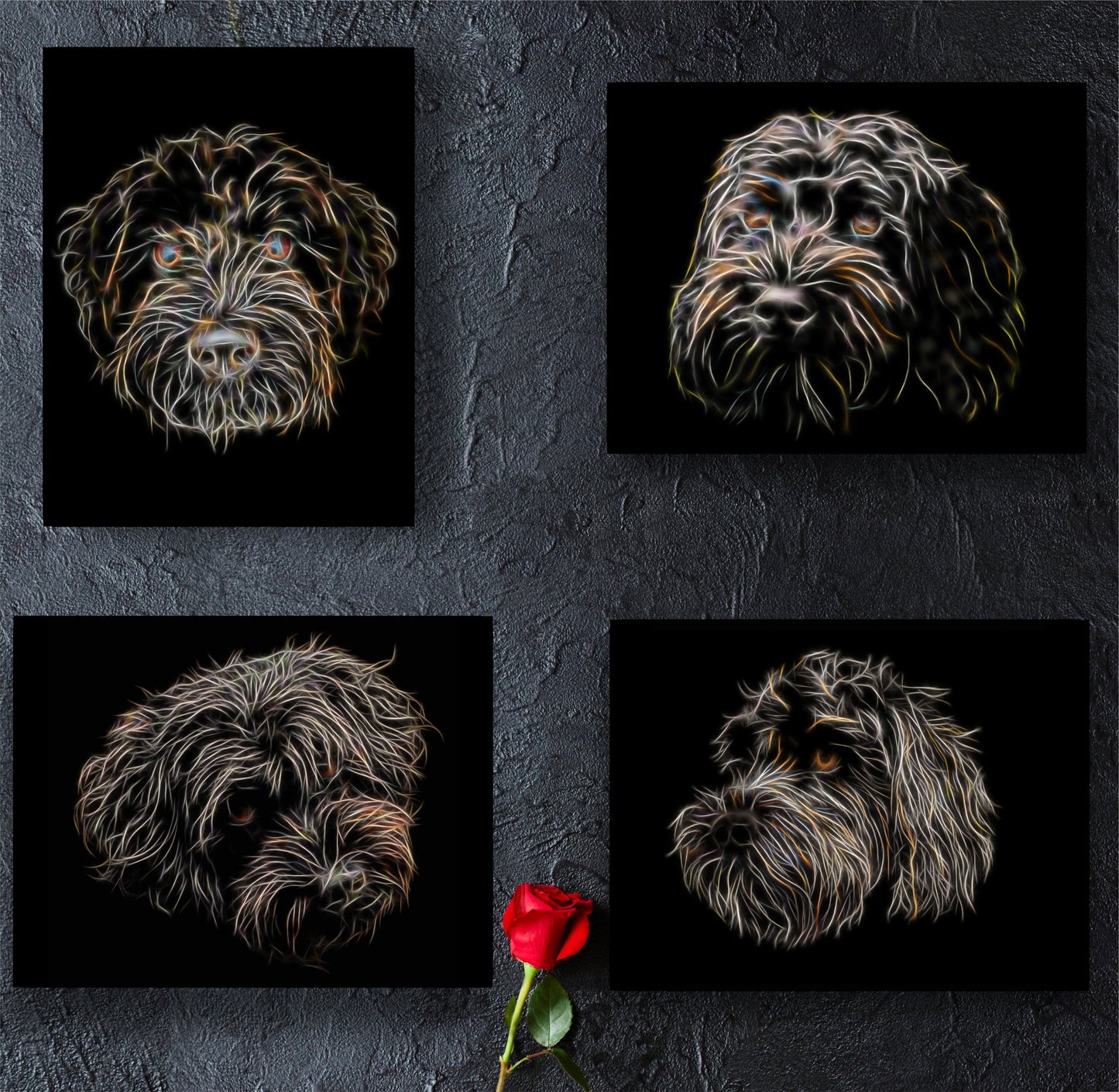 Black Labradoodle Print with Stunning Fractal Art Design.