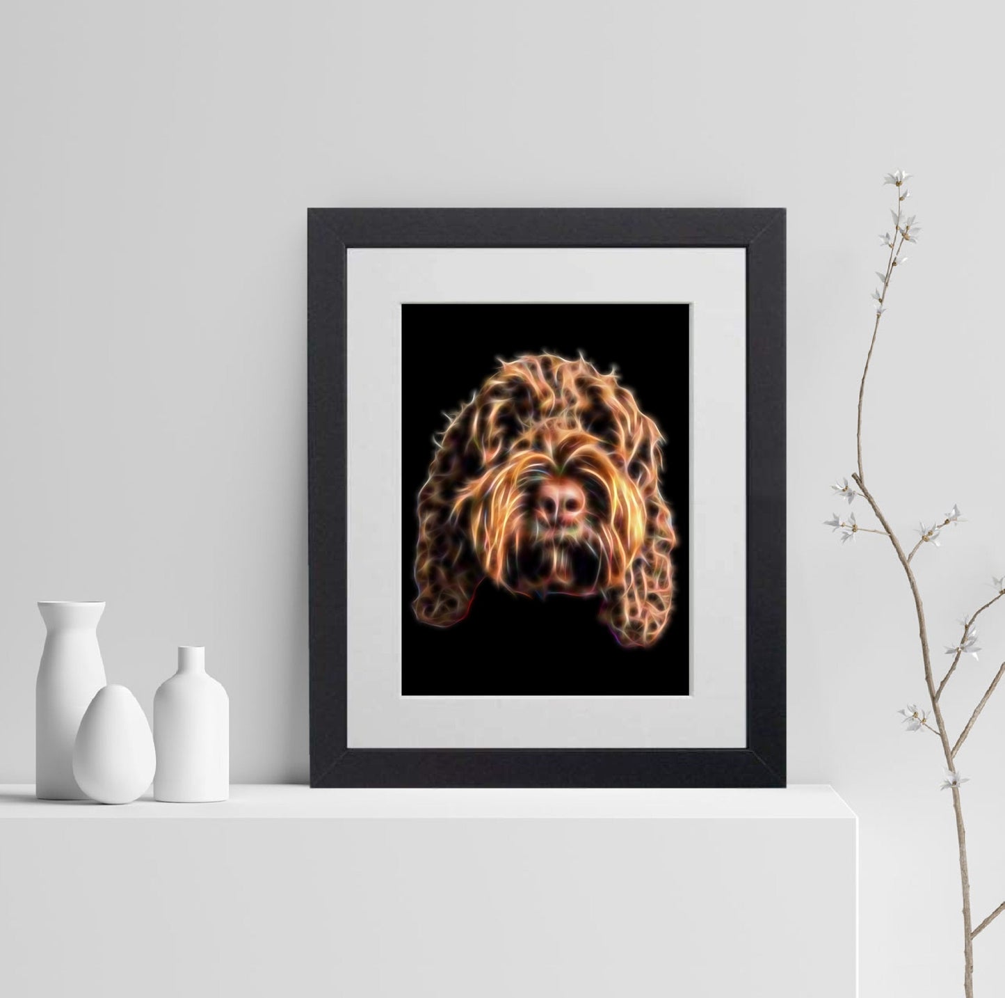 Chocolate Brown Cockapoo Print with Stunning Fractal Art Design. Various Sizes Available