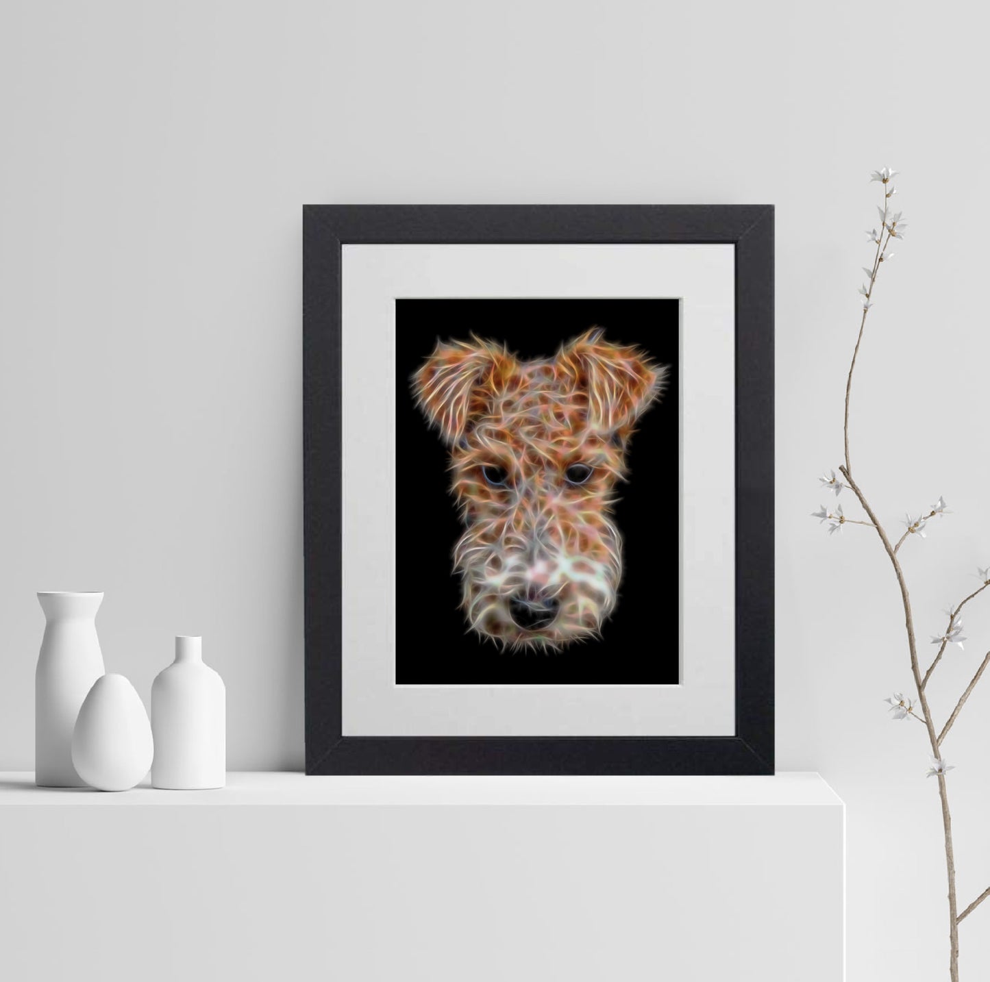 Wire Hair Fox Terrier Print with Stunning Fractal Art Design.