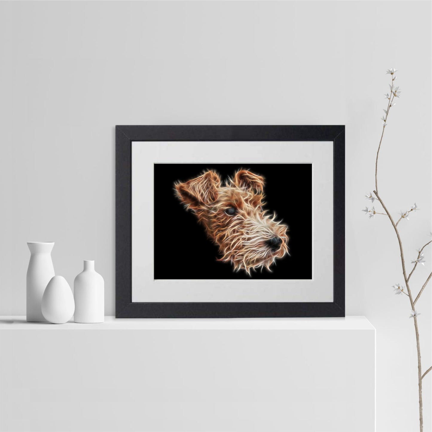 Wire Hair Fox Terrier Print with Stunning Fractal Art Design.