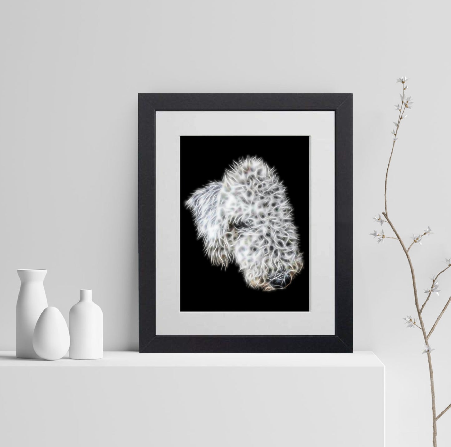 Bedlington Terrier Print with Stunning Fractal Art Design. Various Sizes Available