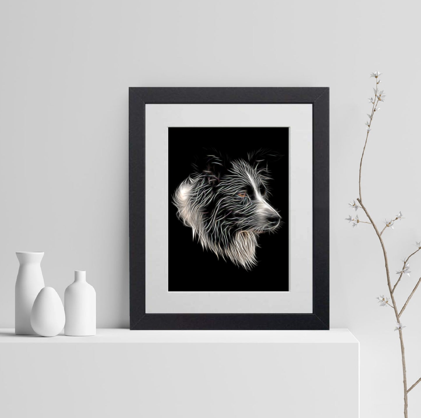 Border Collie Print with Stunning Fractal Art Design. Various Sizes Available