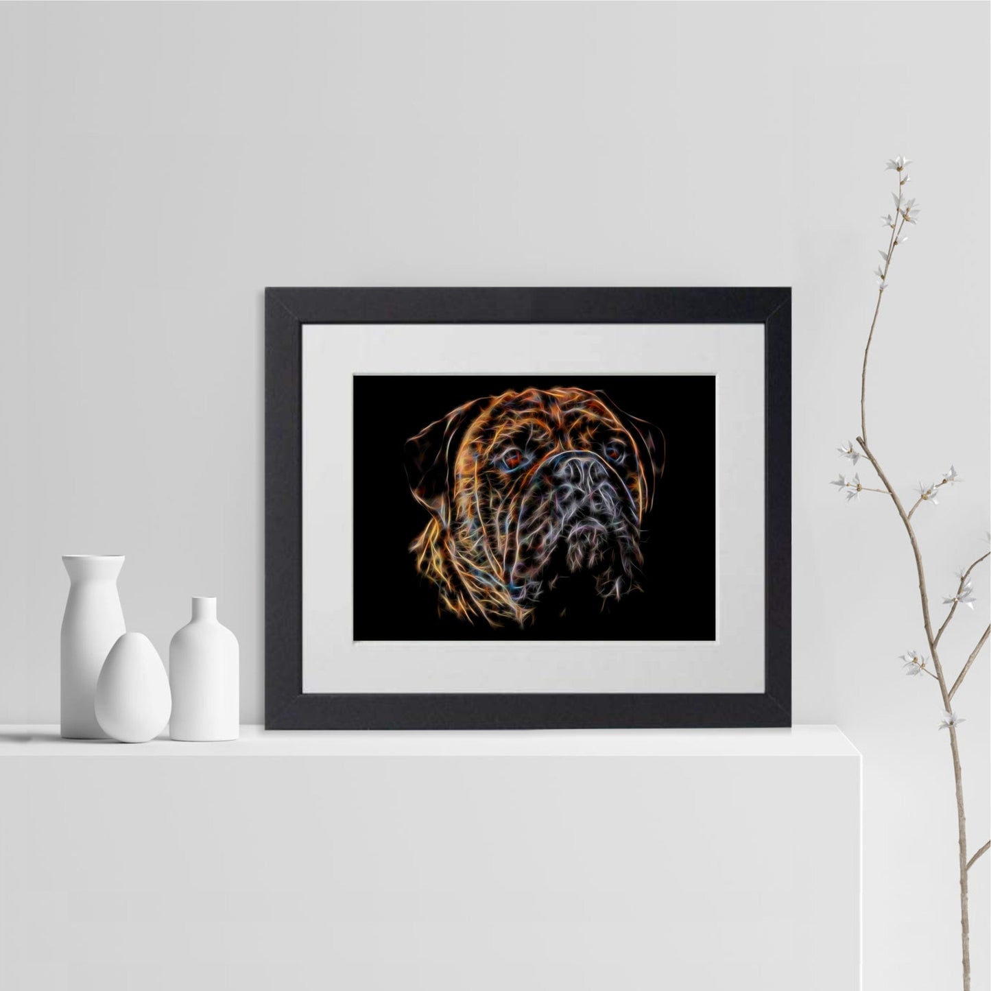 Brindle Bullmastiff Print with Stunning Fractal Art Design. Various Sizes Available