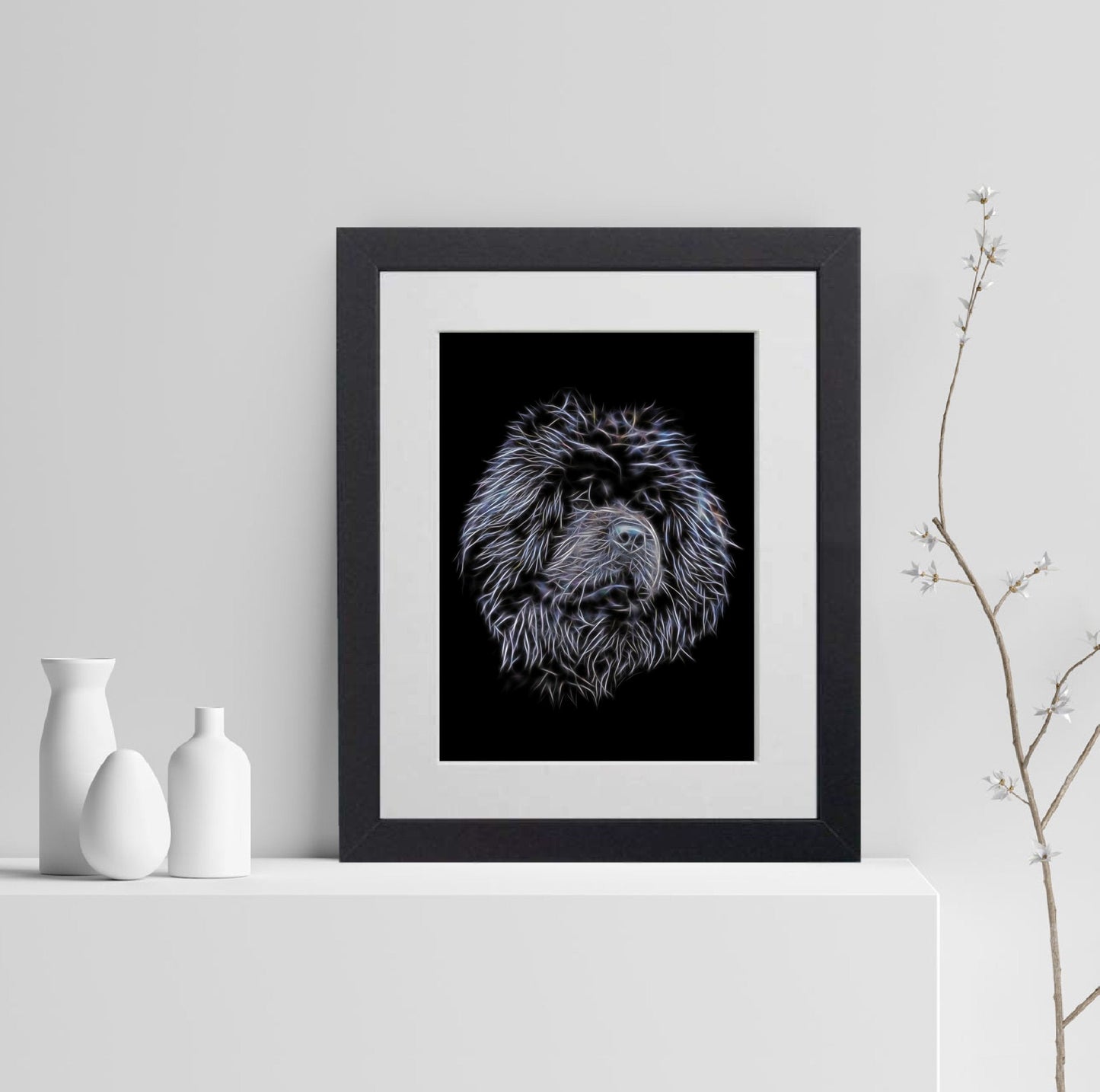 Black Chow Chow Print with Stunning Fractal Art Design. Various Sizes Available