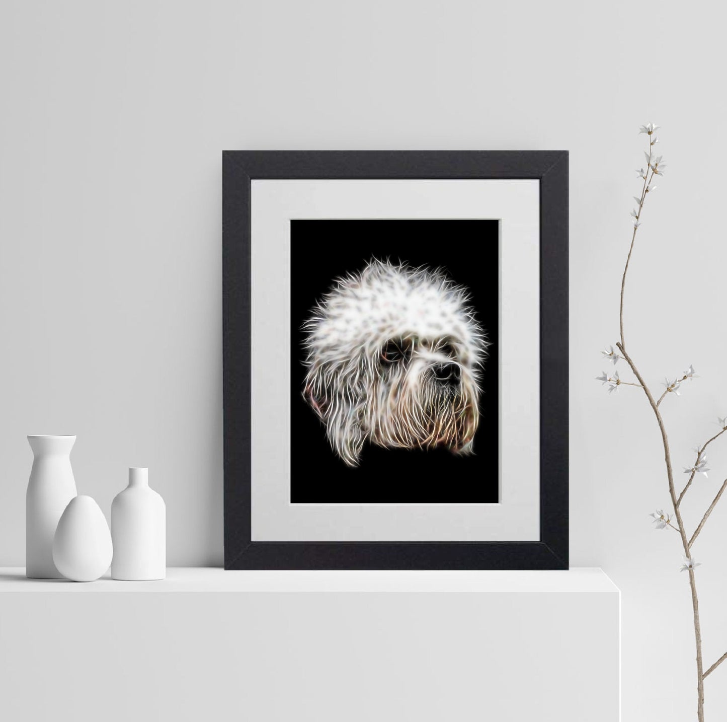 Dandie Dinmont Terrier Print with Stunning Fractal Art Design. Various Sizes Available
