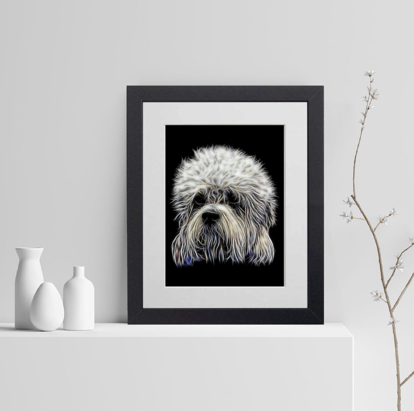 Dandie Dinmont Terrier Print with Stunning Fractal Art Design. Various Sizes Available