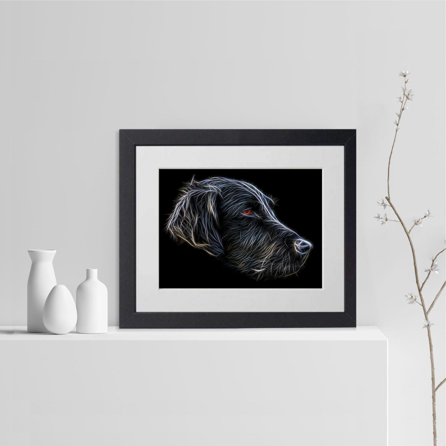 Flat Coated Retriever Dog Print with Stunning Fractal Art Design. Various Sizes Available