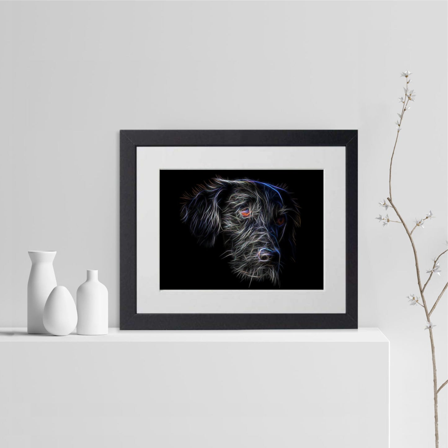 Flat Coated Retriever Dog Print with Stunning Fractal Art Design. Various Sizes Available
