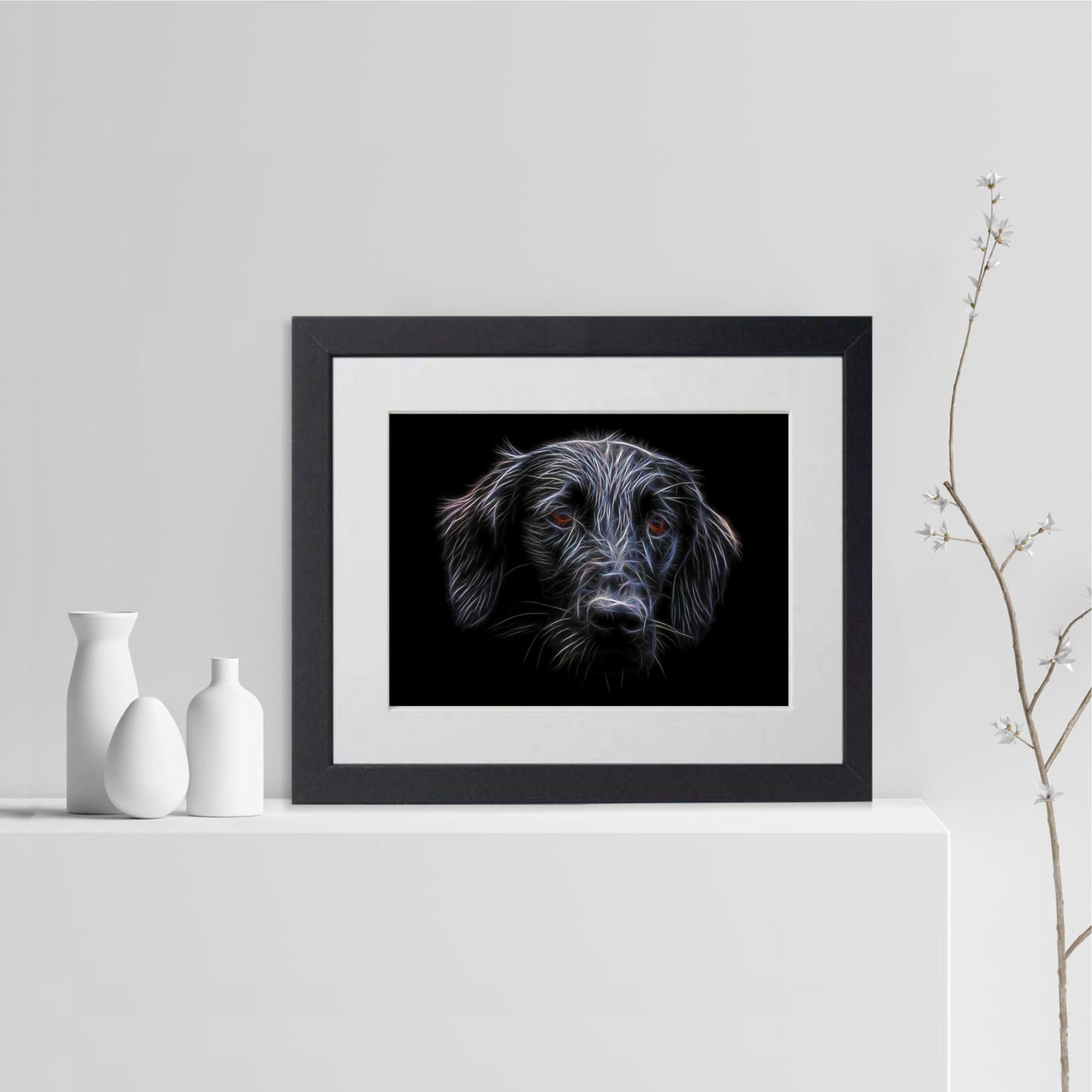 Flat Coated Retriever Dog Print with Stunning Fractal Art Design. Various Sizes Available