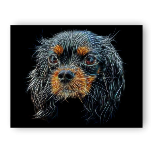 Black and Tan King Charles Spaniel Print with Stunning Fractal Art Design. Various Sizes Available