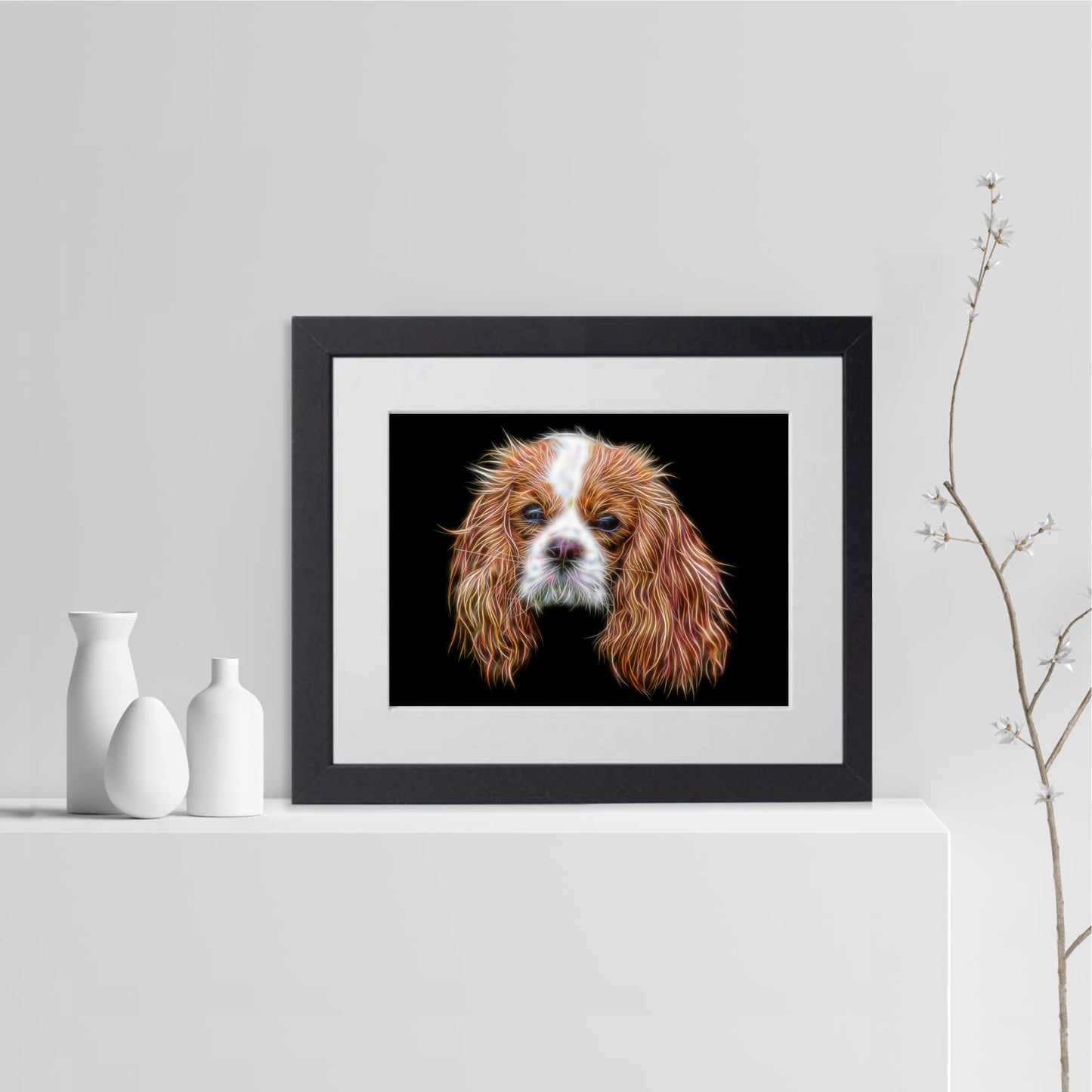 Blenheim King Charles Spaniel Print with Stunning Fractal Art Design. Various Sizes Available