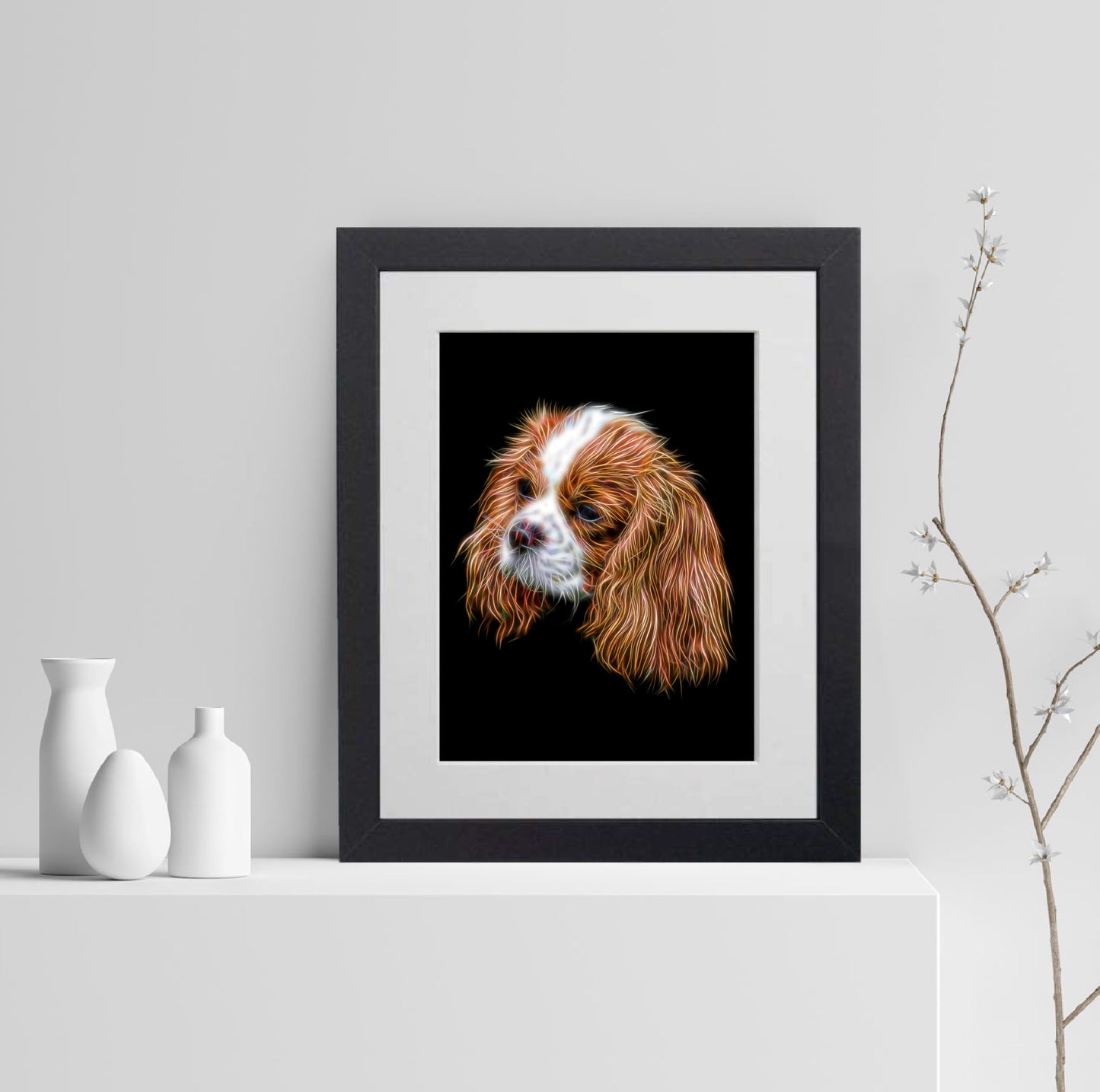 Blenheim King Charles Spaniel Print with Stunning Fractal Art Design. Various Sizes Available