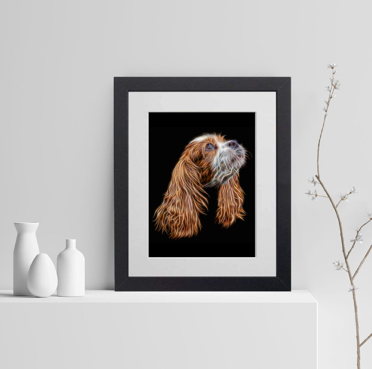 Blenheim King Charles Spaniel Print with Stunning Fractal Art Design. Various Sizes Available