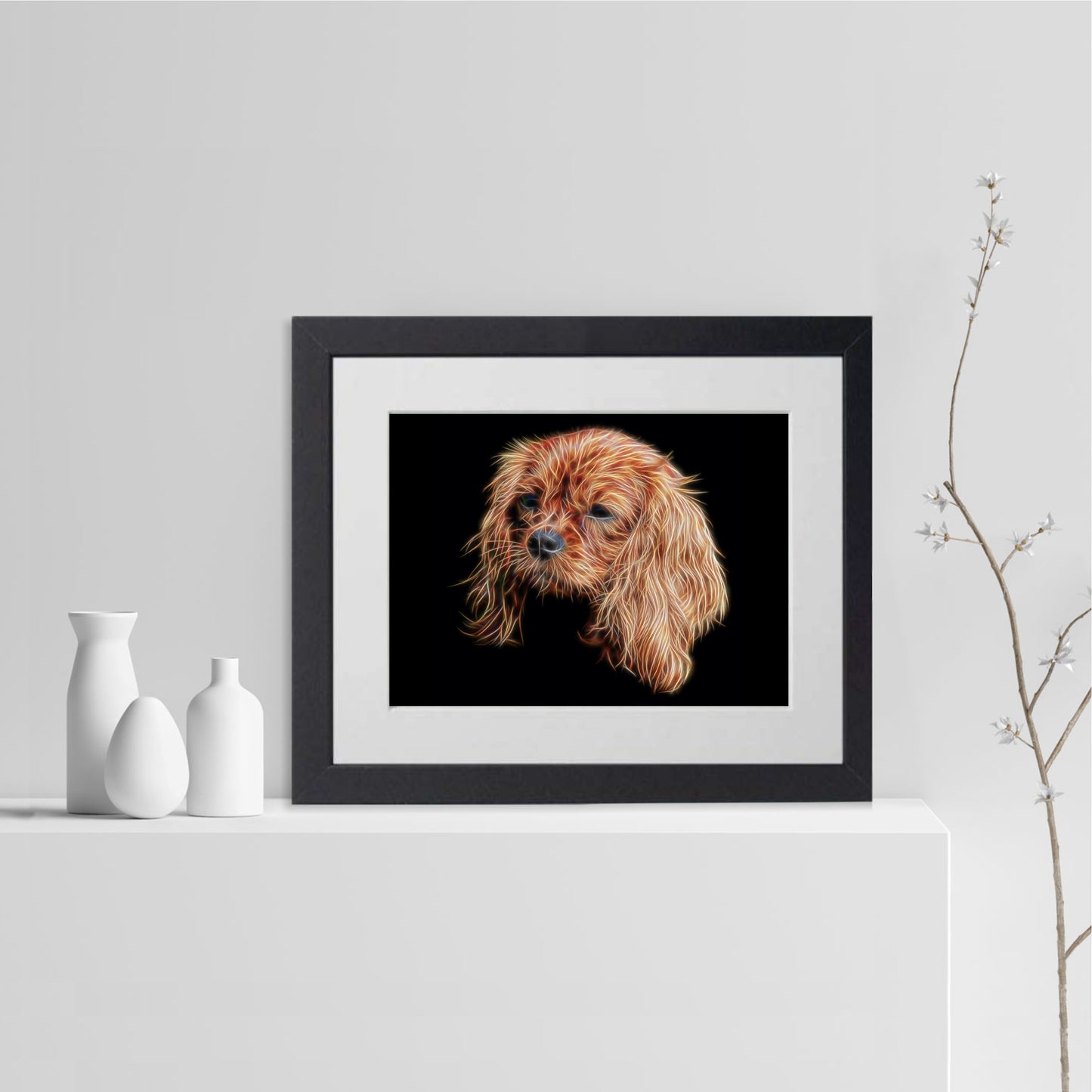 Ruby King Charles Spaniel Print with Stunning Fractal Art Design. Various Sizes Available