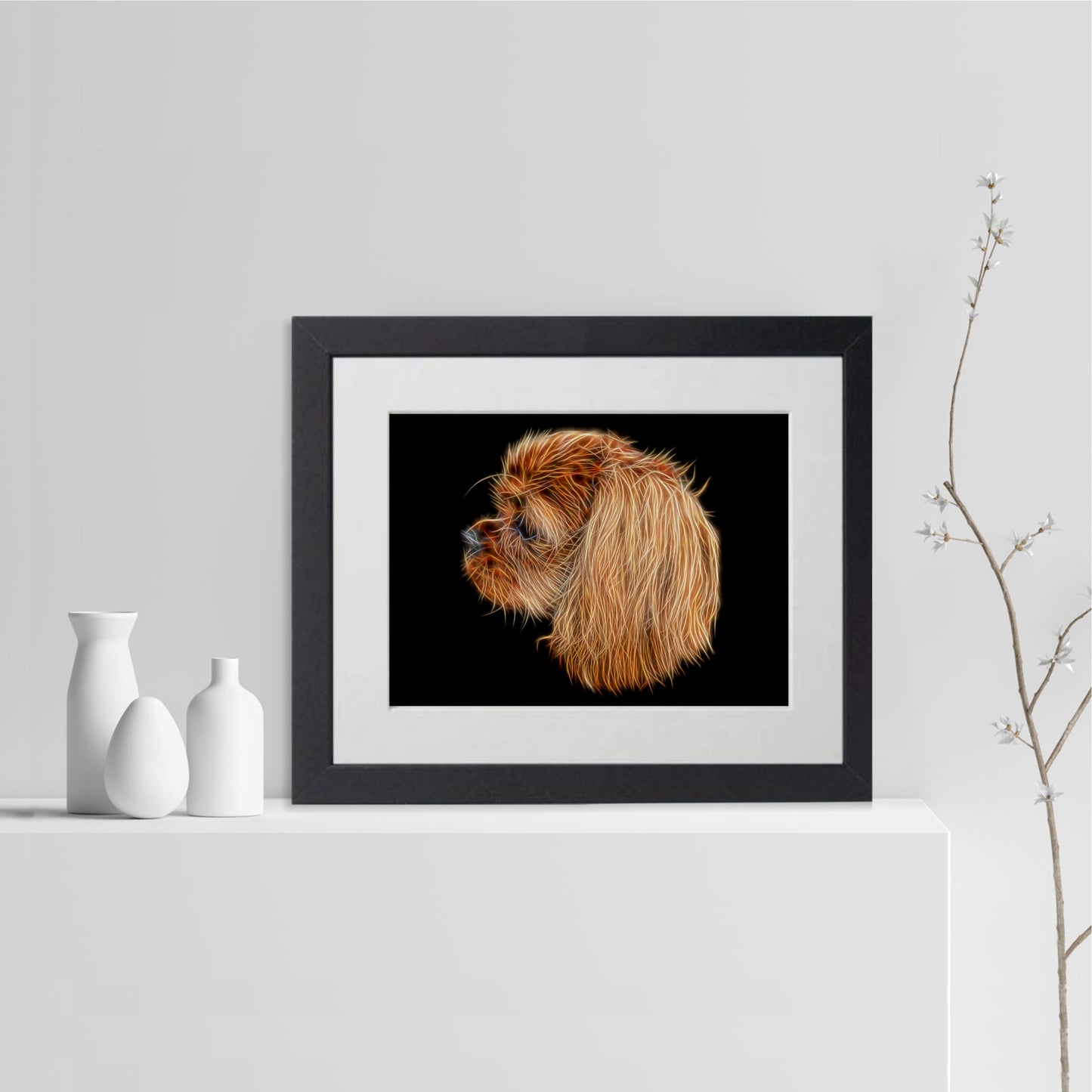 Ruby King Charles Spaniel Print with Stunning Fractal Art Design. Various Sizes Available