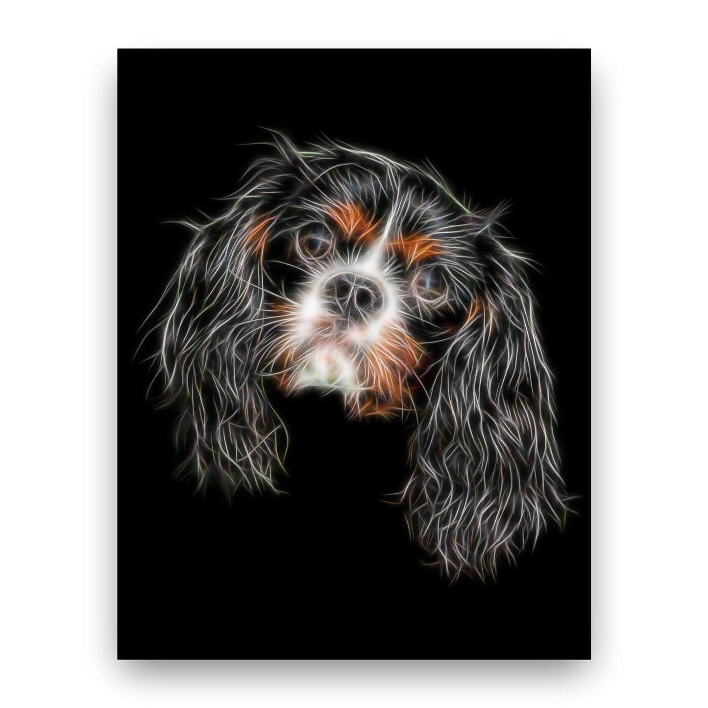 Tricolour King Charles Spaniel Print with Stunning Fractal Art Design. Various Sizes Available