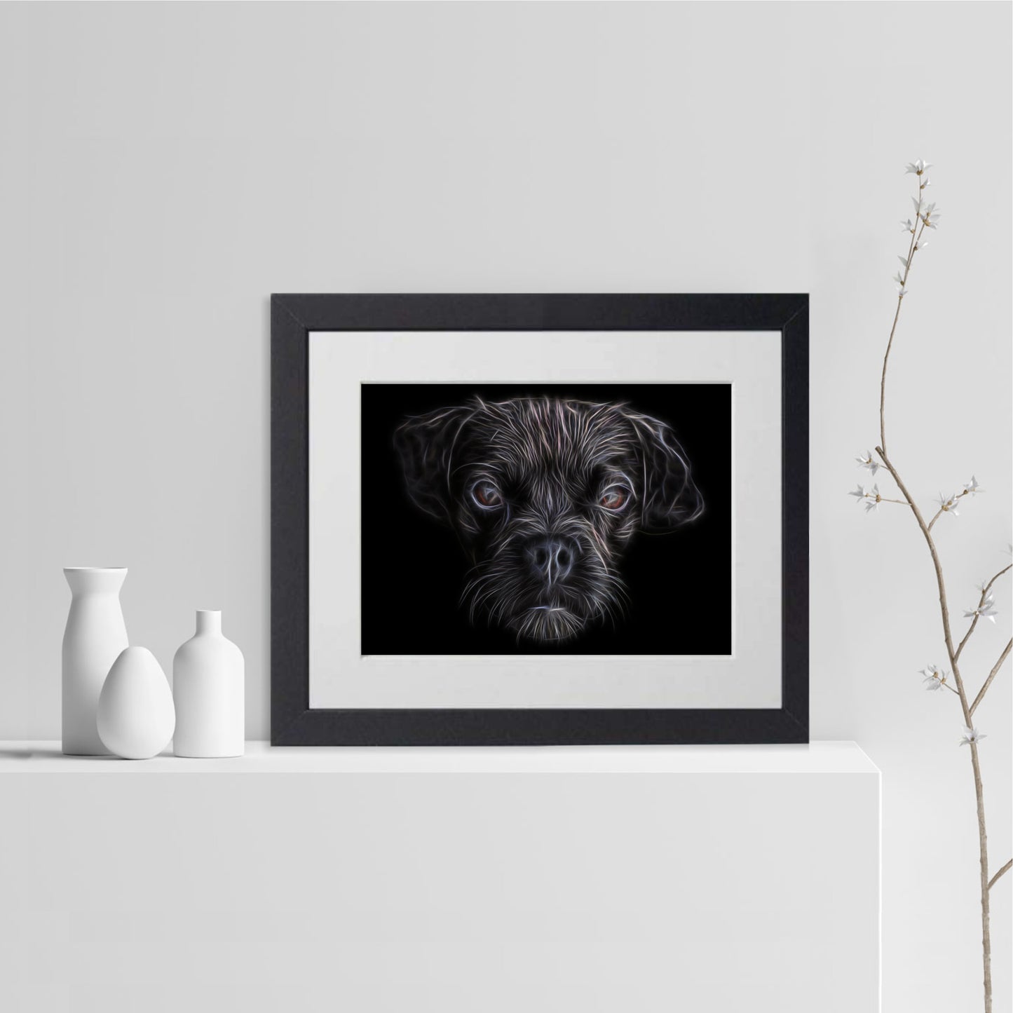 Black Puggle Print with Stunning Fractal Art Design. Various Sizes Available