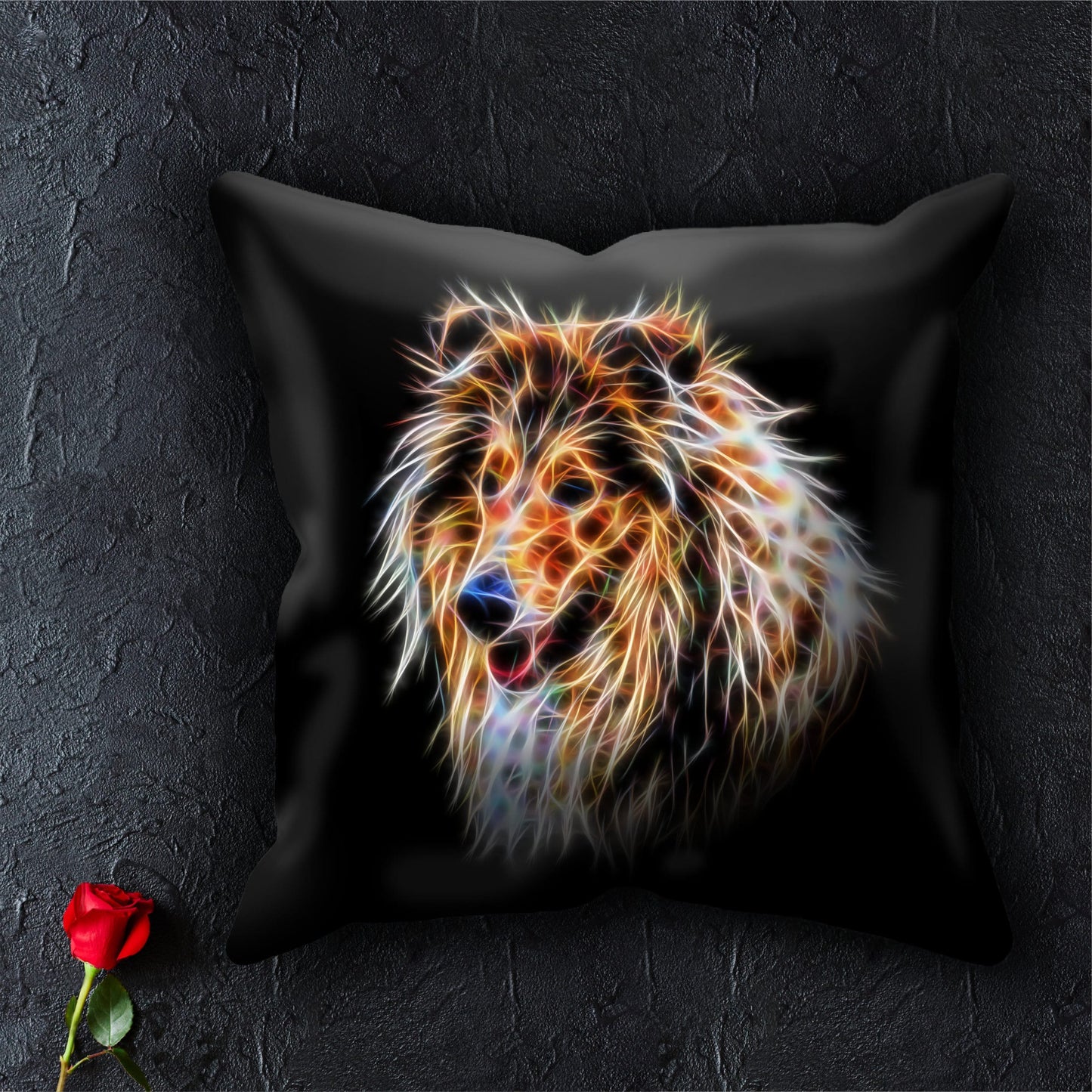 Rough Collie Cushion and Insert with Stunning Fractal Art Design