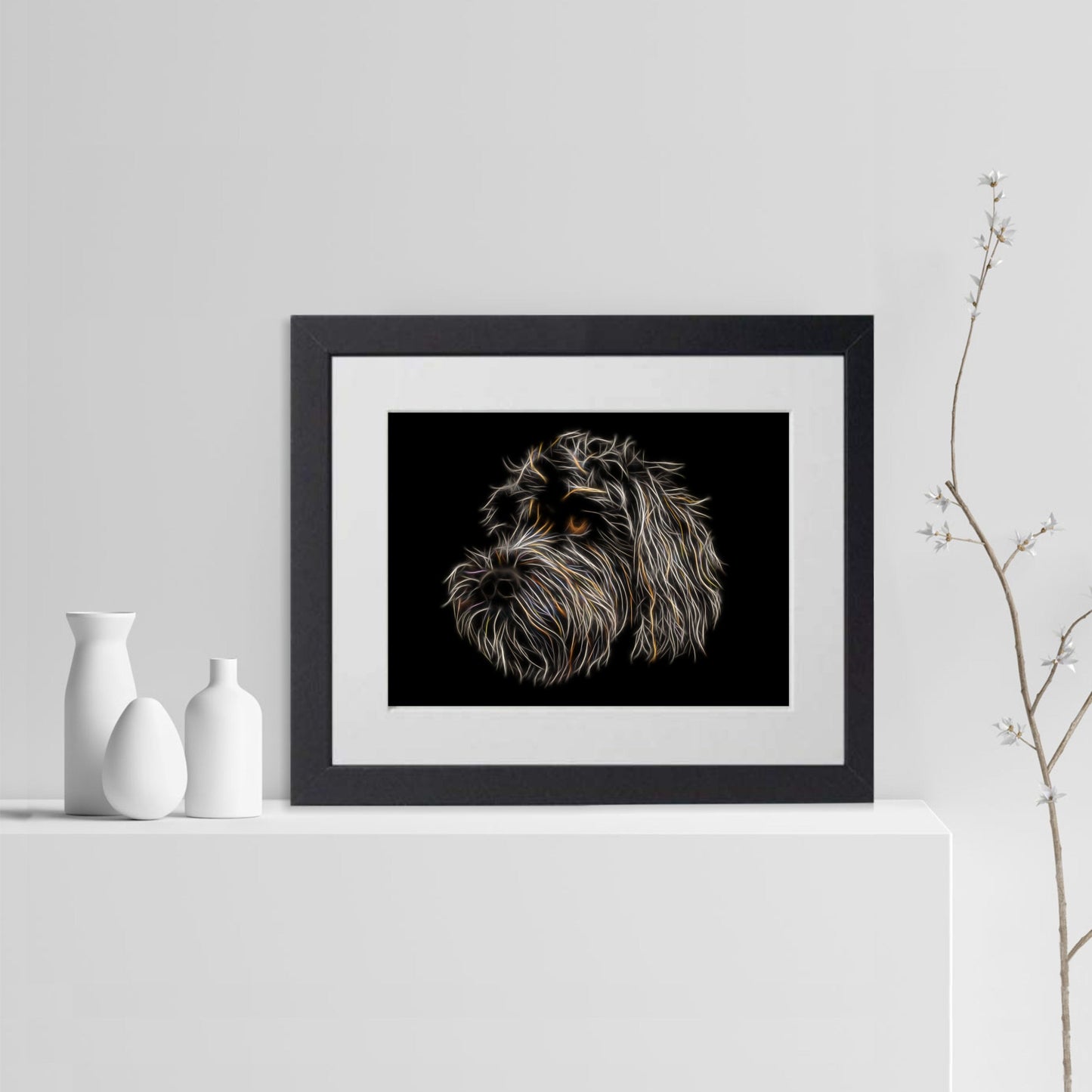 Black Labradoodle Print with Stunning Fractal Art Design.