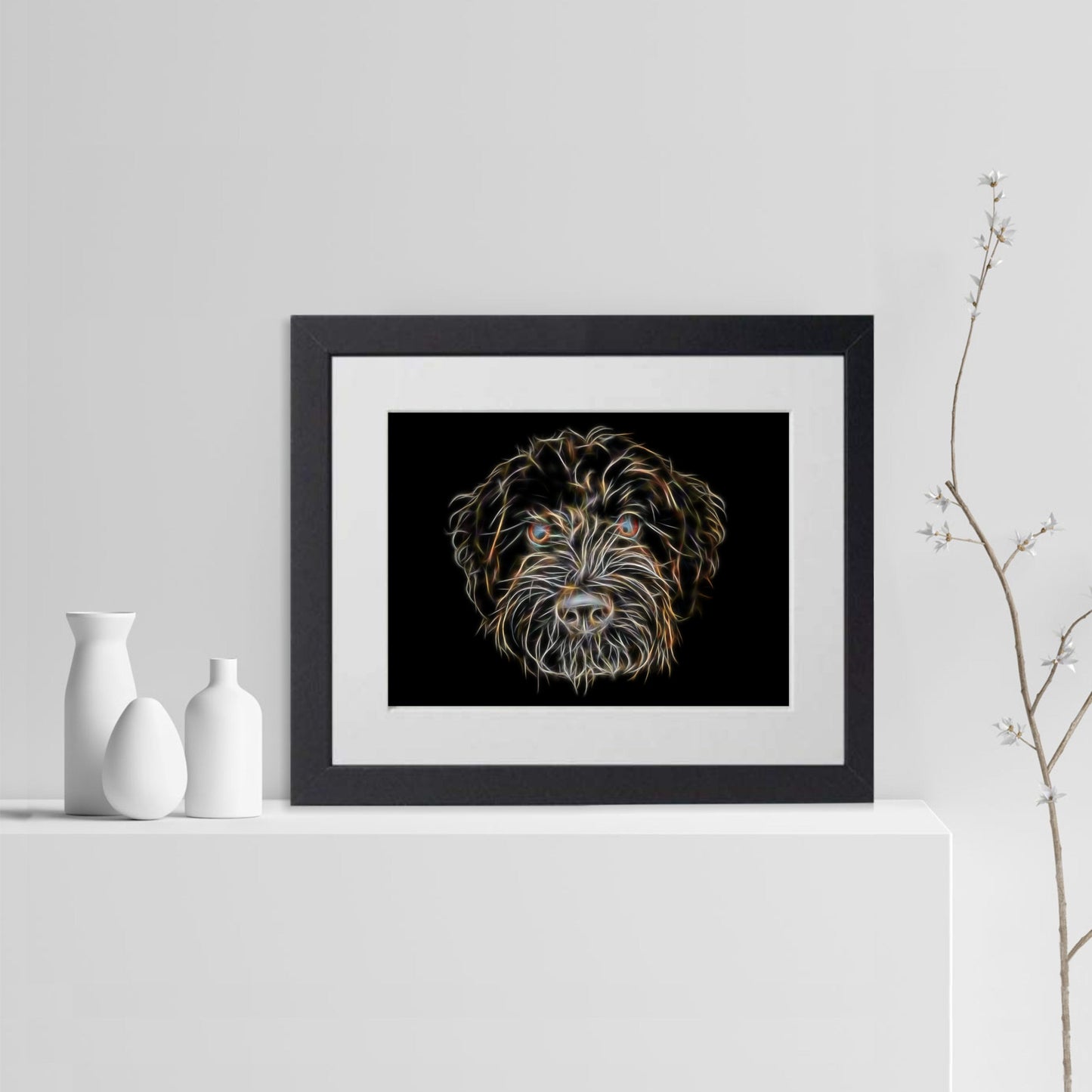 Black Labradoodle Print with Stunning Fractal Art Design.