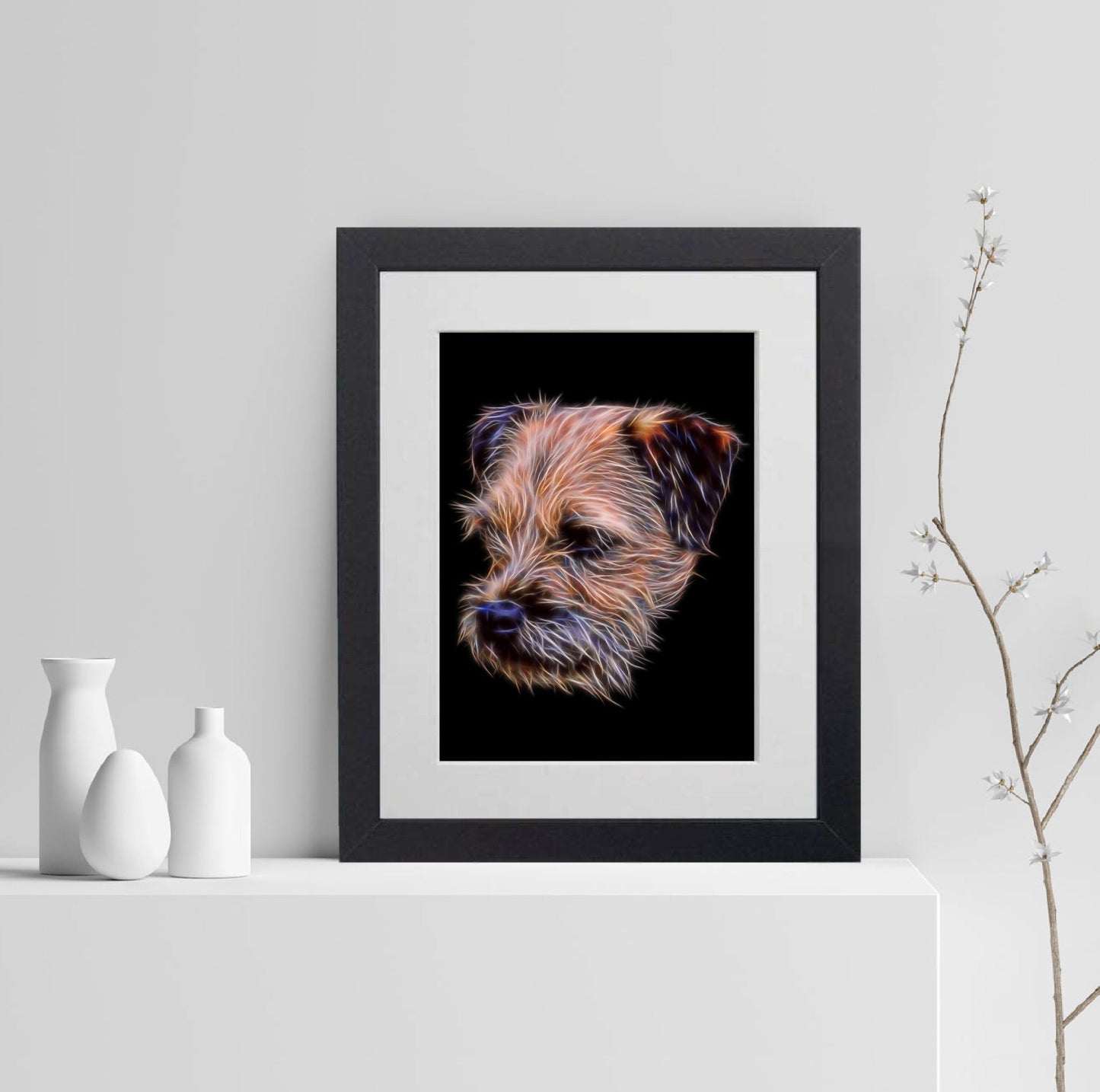 Border Terrier Print with Stunning Fractal Art Design. Various Sizes Available
