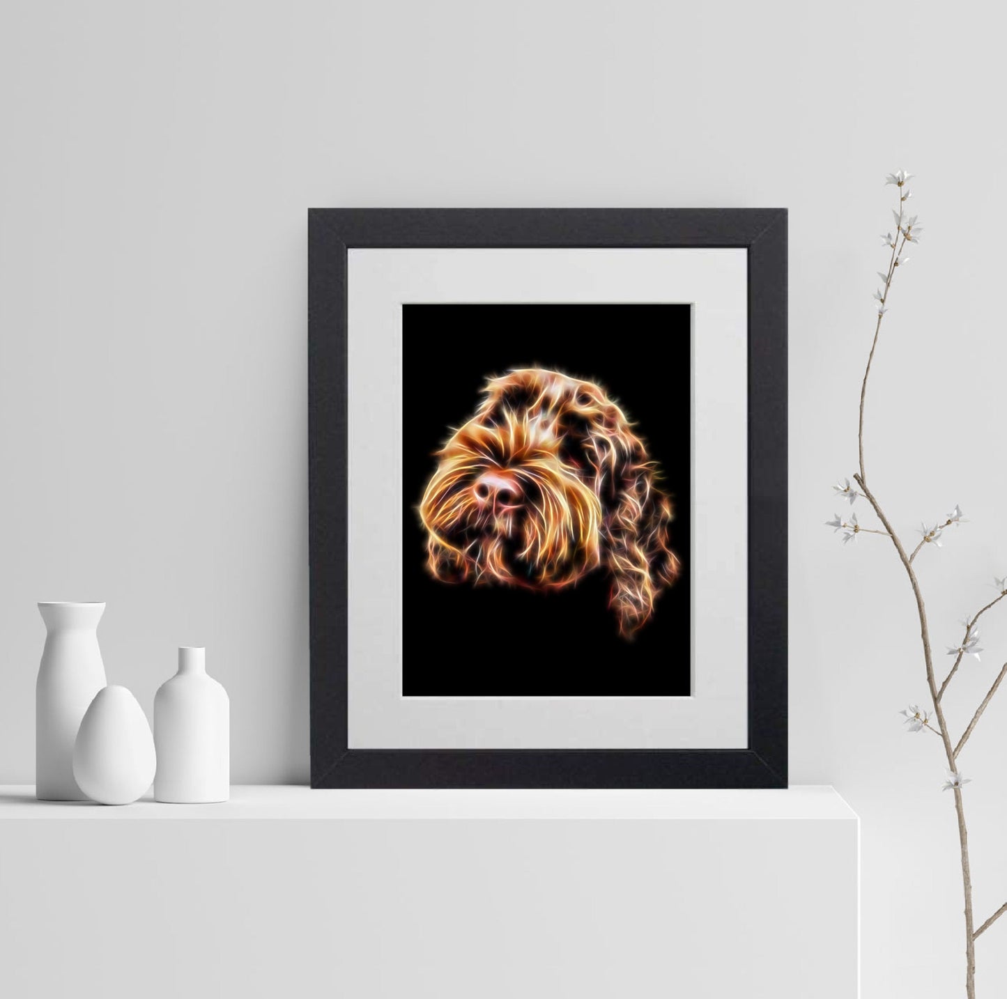 Chocolate Brown Cockapoo Print with Stunning Fractal Art Design. Various Sizes Available