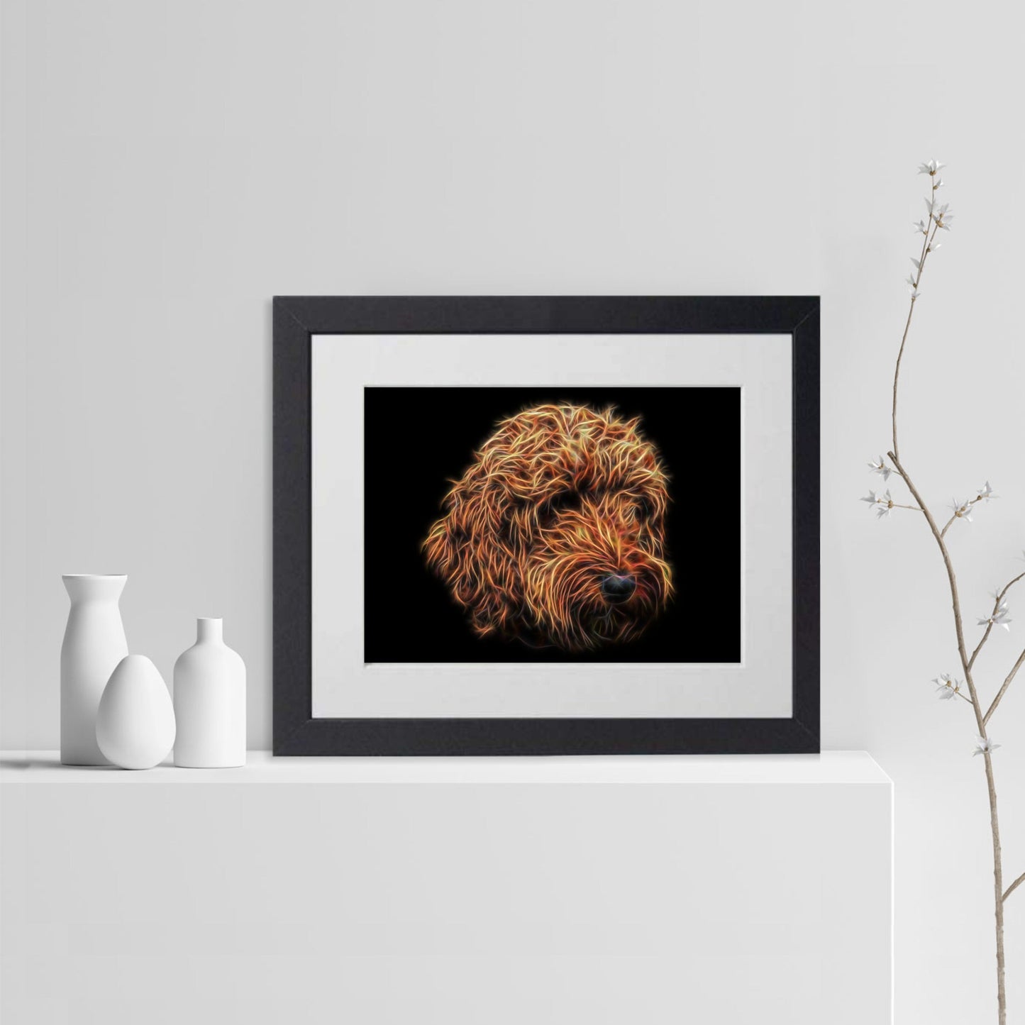 Red Labradoodle Print with Stunning Fractal Art Design.