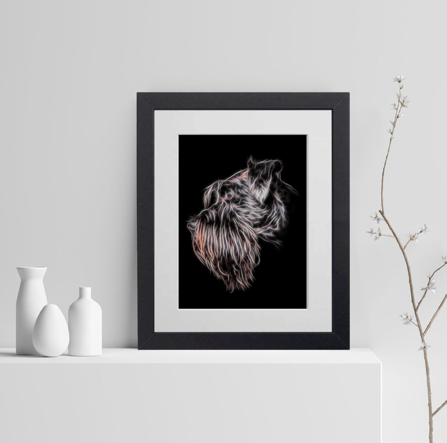 Black Schnauzer Print with Stunning Fractal Art Design. Various Sizes Available