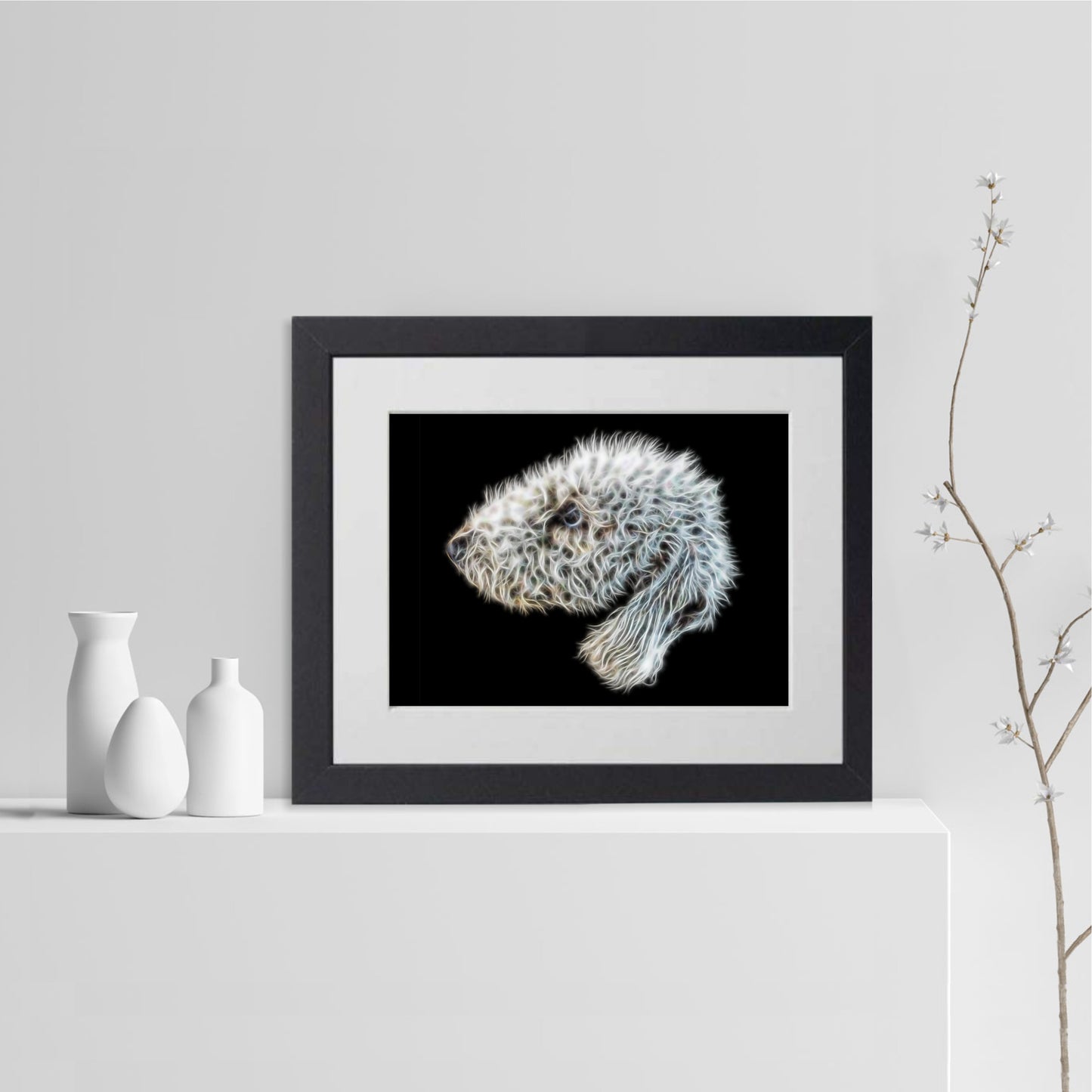 Bedlington Terrier Print with Stunning Fractal Art Design. Various Sizes Available