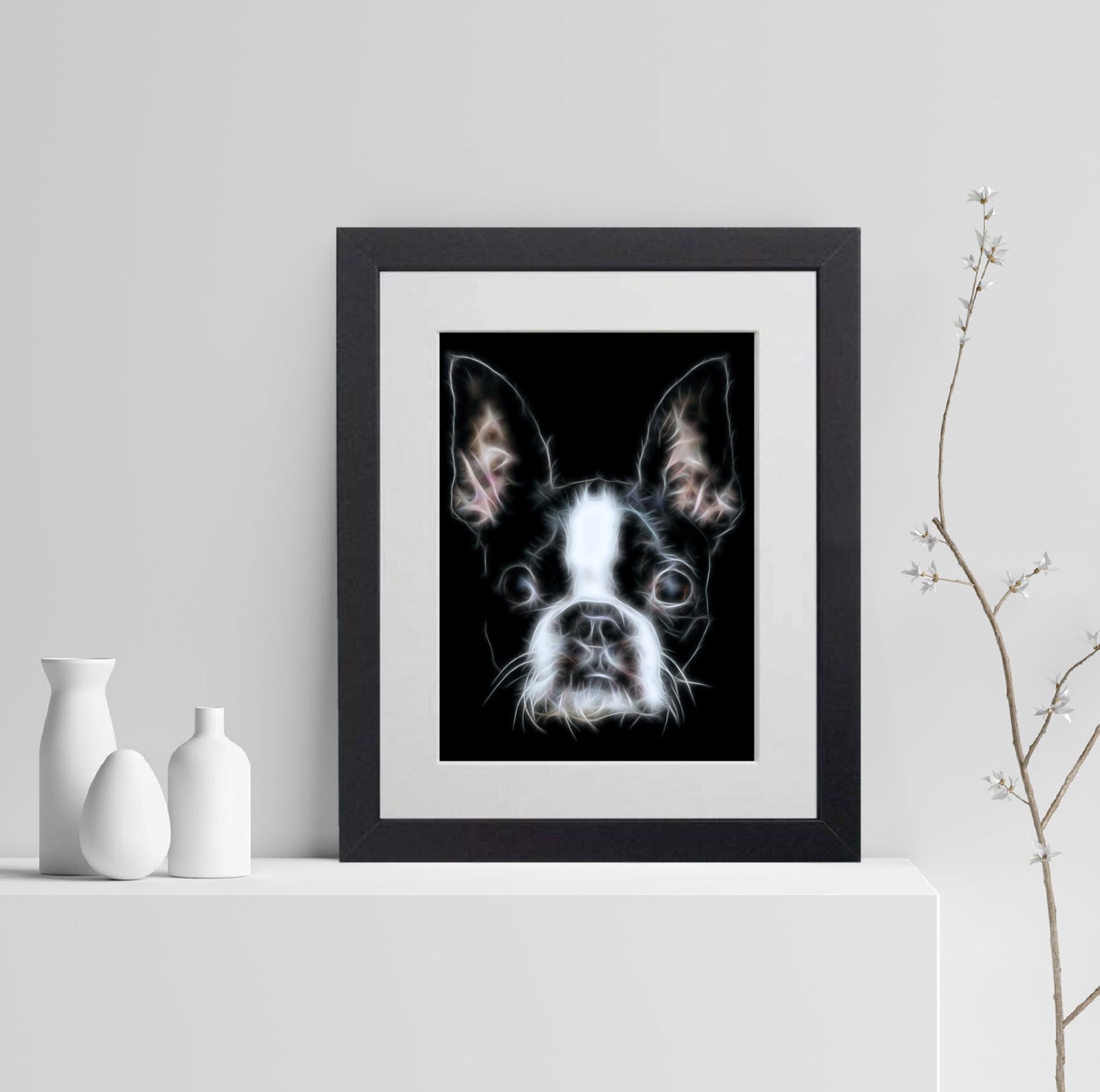 Boston Terrier Print with Stunning Fractal Art Design. Various Sizes Available